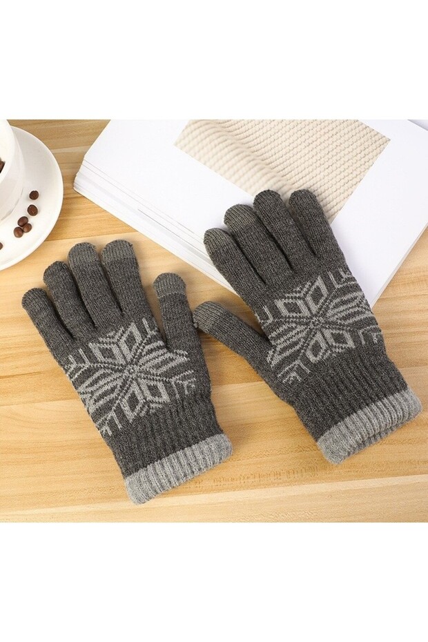 Men's Gloves with Snowflake Pattern, Touchscreen Function, Knitted Acrylic Material, Elastic - 8