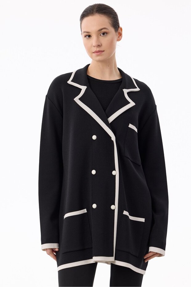 Rayon jacket with stripe detail - black