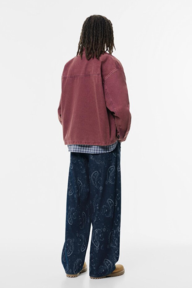 Paisley desenli, geniş paça jean - 4