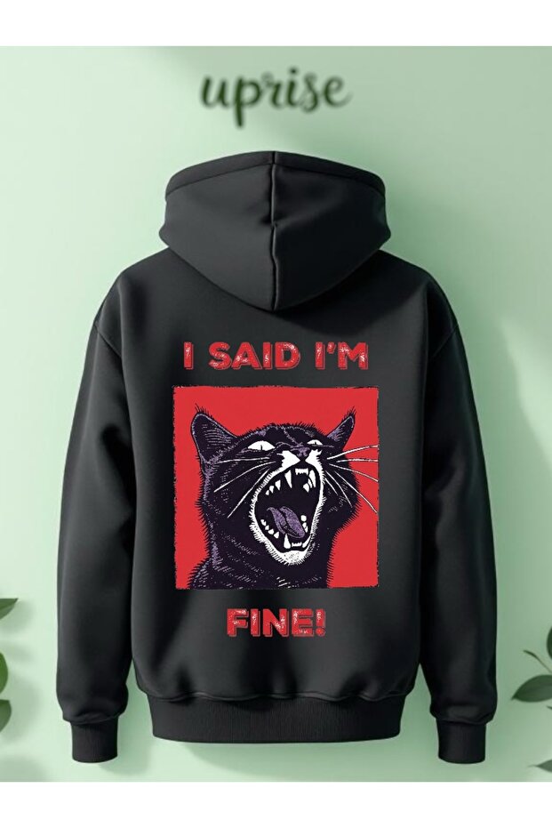 I Said I'M Fine Printed Cotton 3 Thread Oversize Sweatshirt