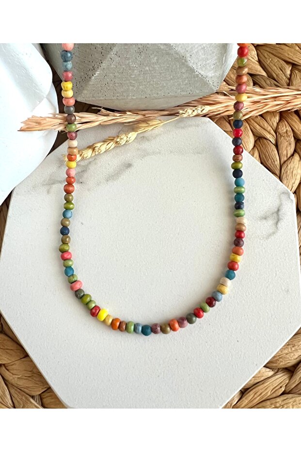 Renkli Ahşap Boncuklu Kolye - 3