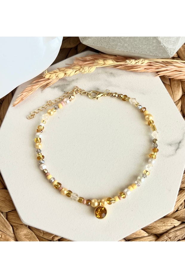 Sarı Kristalli Tasarım Halhal - 3