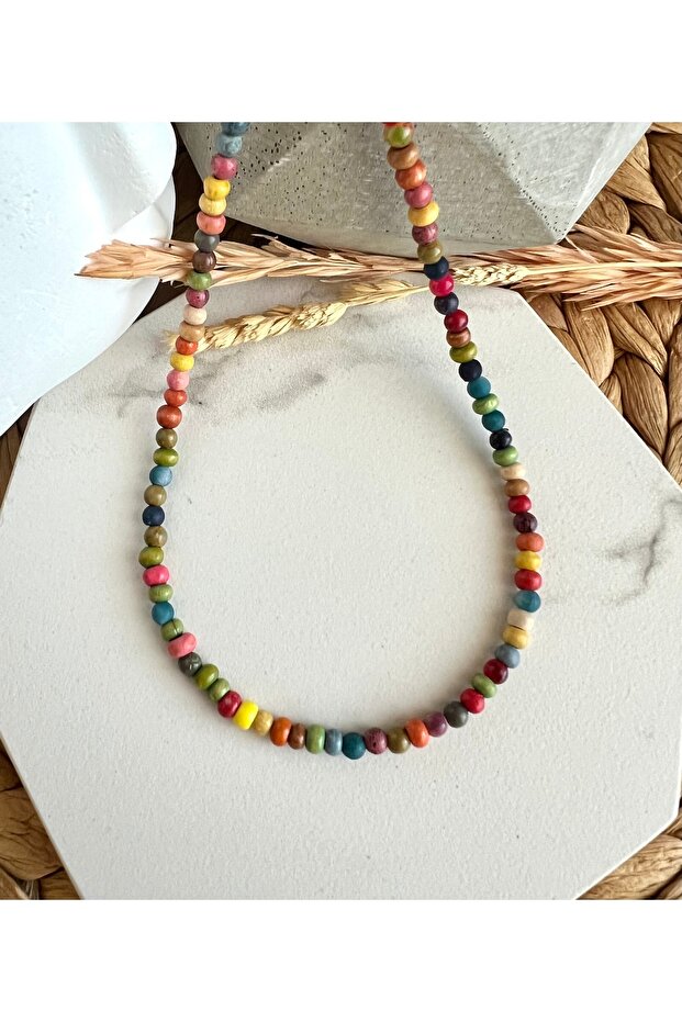 Renkli Ahşap Boncuklu Kolye - 2