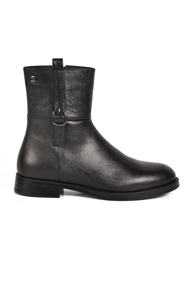 2552701K Women's Genuine Leather Buckle Zippered Short Boots