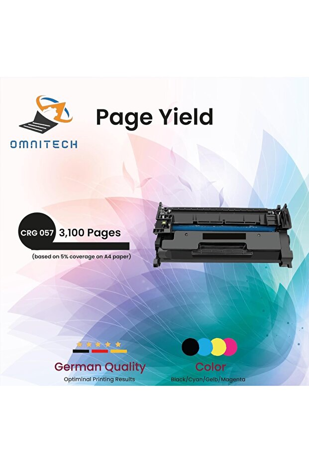 Omni Tech CRG 057 Black Toner Cartridge - Compatible with Printer Canon i-SENSYS LBP223dw, LBP226dw,