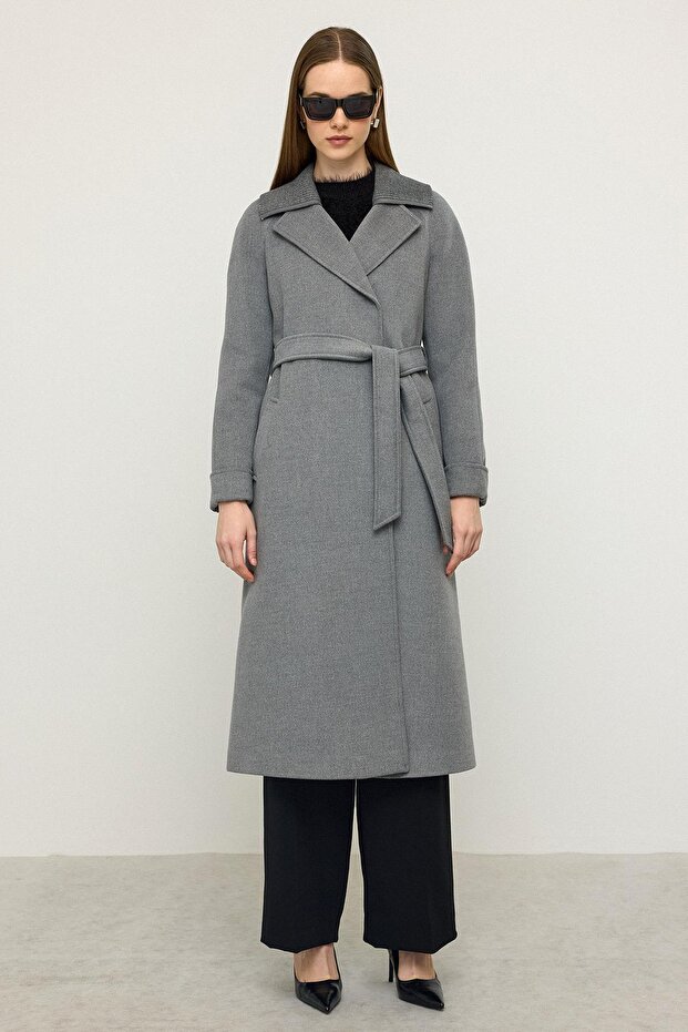 Knitwear Collared Raglan Sleeve Cashmere Coat Dark Gray 3099