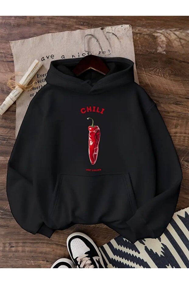 Chili Printed Women'S/Men's Oversize Unisex Hooded Sweatshirt