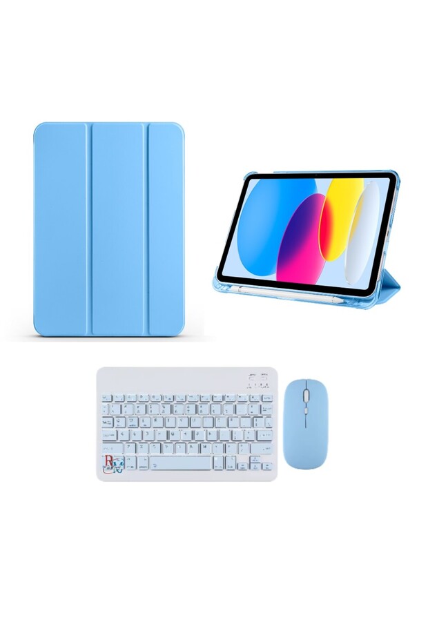 İpad 10.Nesil 2022 10.9 Inç İle Uyumlu Standlı Smart Kılıf ve Klavye Mouse 2'li Set - 1