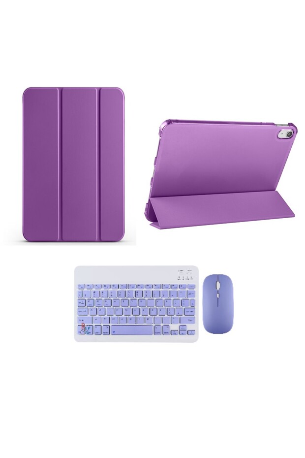 İpad 10.Nesil 2022 10.9 Inç İle Uyumlu Standlı Smart Kılıf ve Klavye Mouse 2'li Set - 1