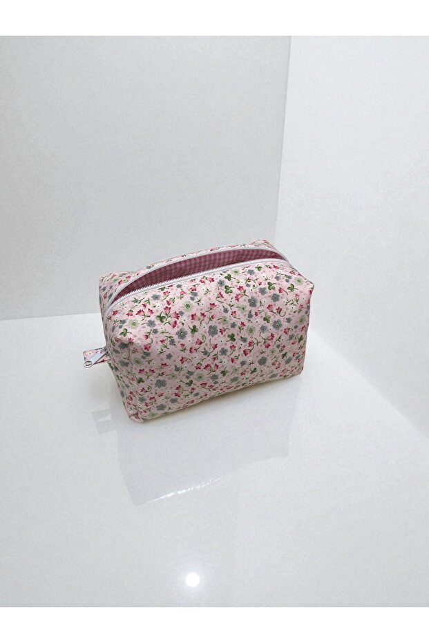 حقيبة مكياج بنقشة زهور وردية - حجم كبير - 2