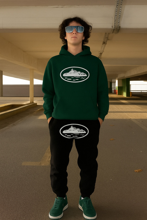 Bottom Top Set – Hooded Sweatshirt and Jogger Pants – Ribbed 3 Thread Unisex Sport Style