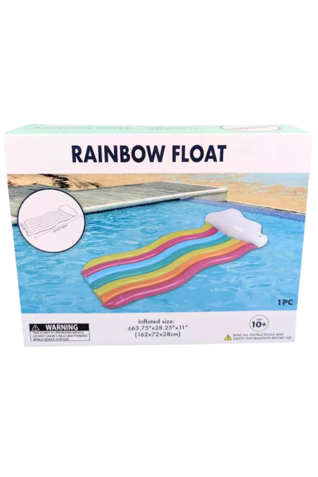 Inflatable Rainbow Pool Float with Cloud Pillow – 63.75'' Lounge Raft for Kids & Adults (1 PC)