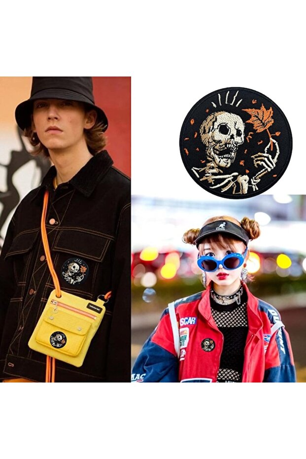 Patch textil brodat cu Regele Schelet, 7 cm - 2