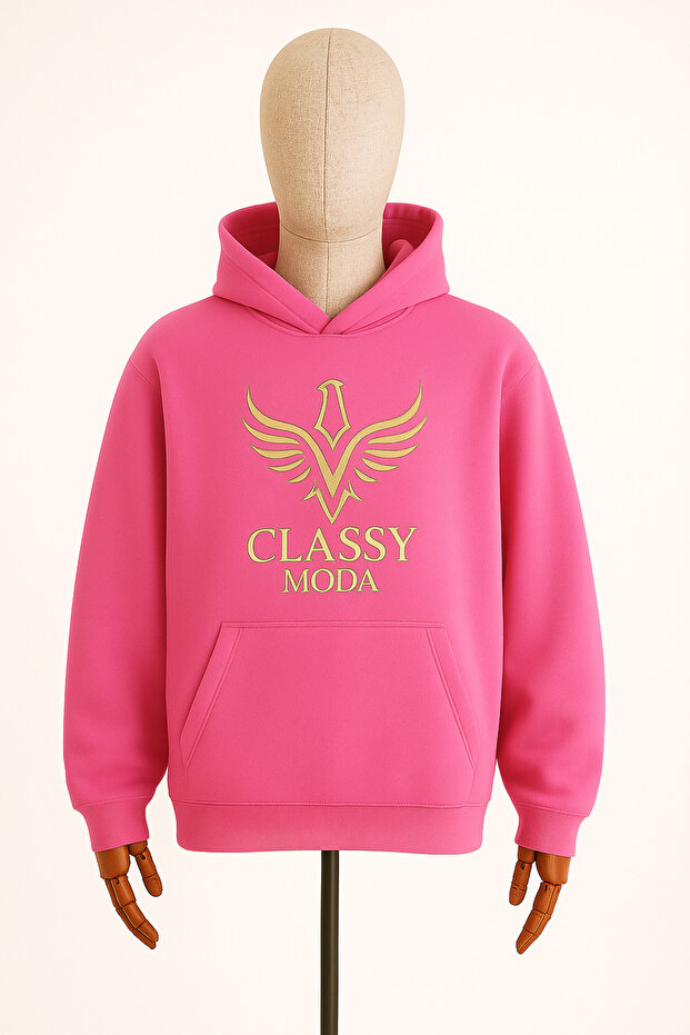 سترة بغطاء للرأس للجنسين - شعار CLASSY MODA - 3 خيوط منسوجة - نمط رياضي يومي مريح