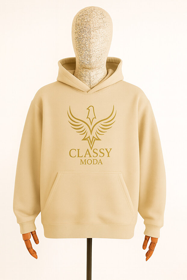 سترة بغطاء للرأس للجنسين - شعار CLASSY MODA - 3 خيوط منسوجة - نمط رياضي يومي مريح