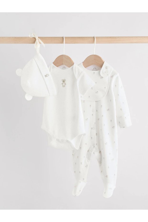 100% Organic Cotton Animal Printed White 4-Piece Hospital Discharge Set ALYAW4744