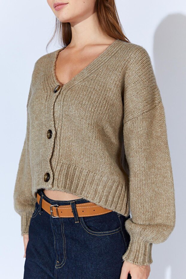 Kadın Vizon V Yaka Basic Hırka - 8