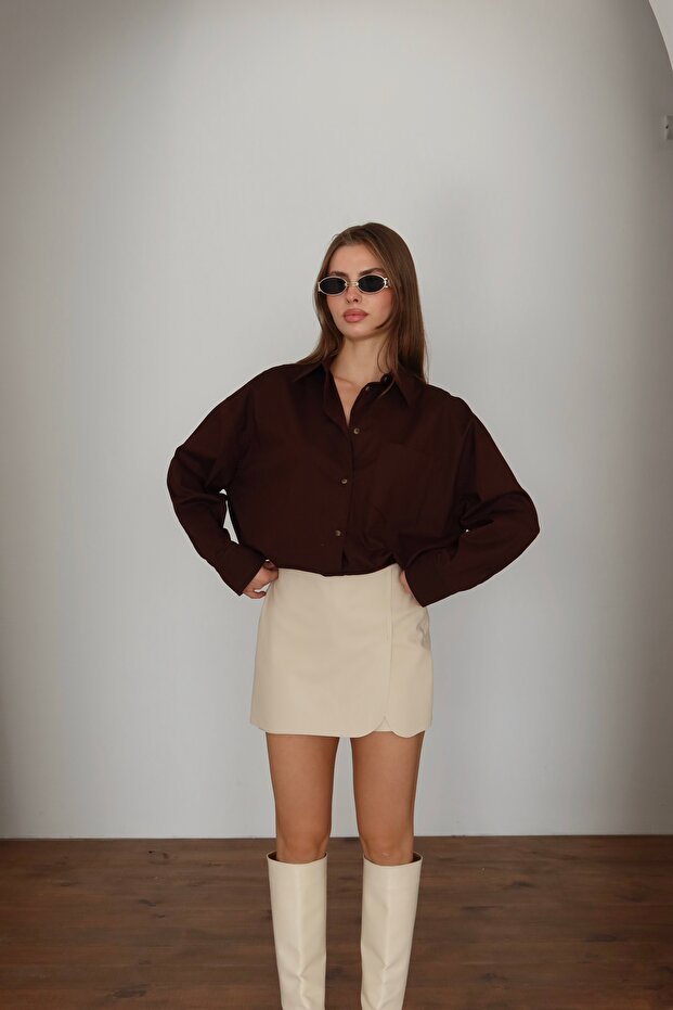 Kadın Deri Mini Şort Etek - 6