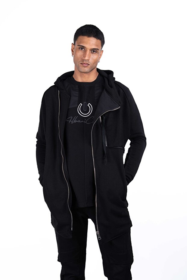 Fermuarlı Örme Siyah Sweat-Ceket - 3