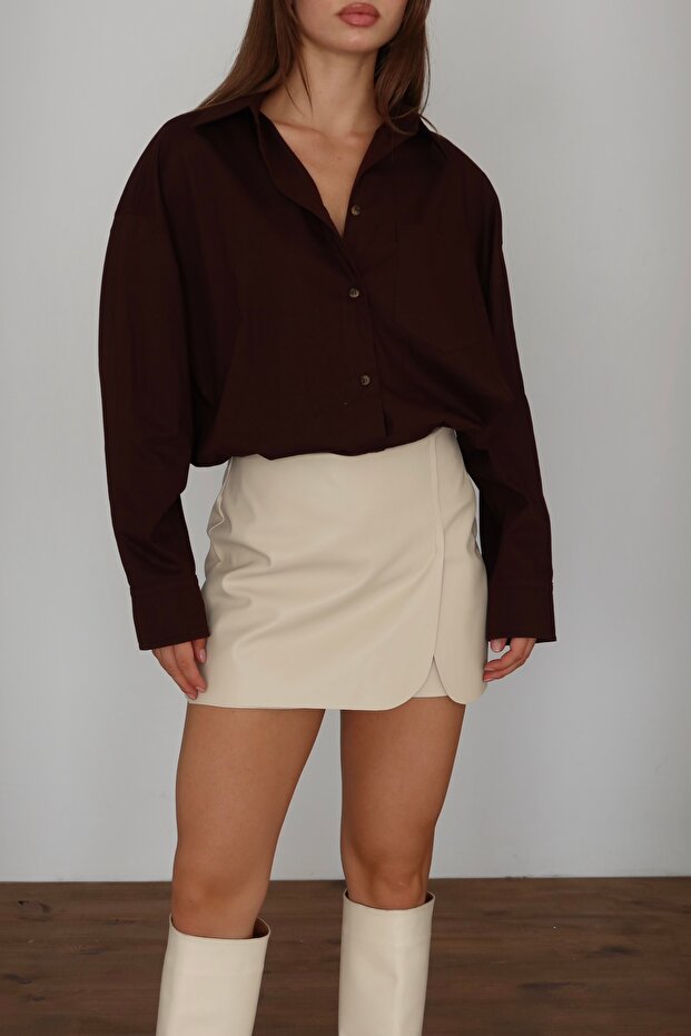 Kadın Deri Mini Şort Etek - 2