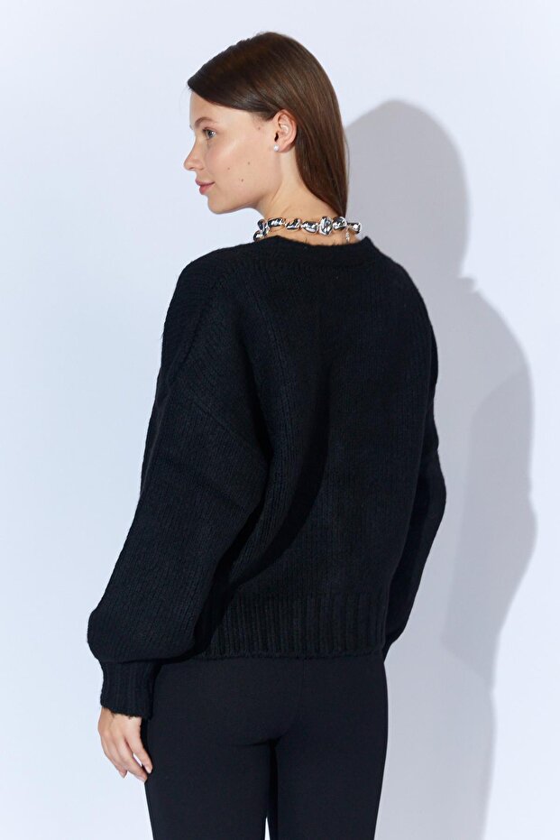 Kadın Siyah V Yaka Basic Hırka - 8