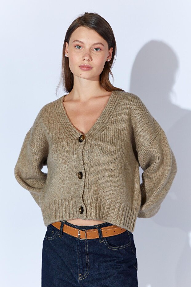 Kadın Vizon V Yaka Basic Hırka - 1