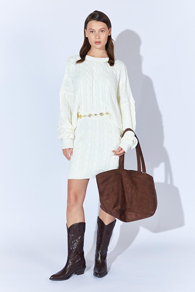 Women's Bone Hair Braided Skirt Sweater Set