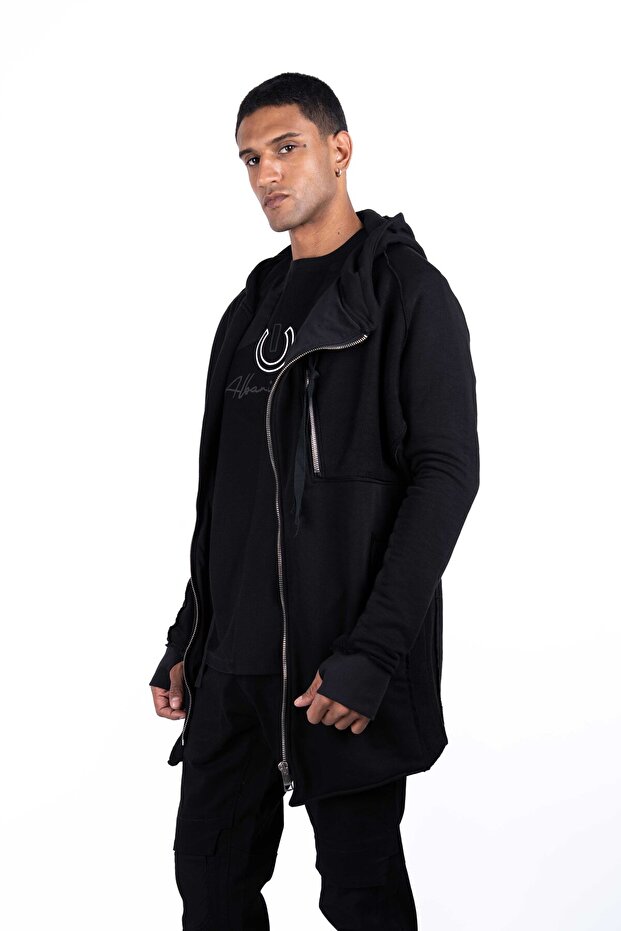 Fermuarlı Örme Siyah Sweat-Ceket - 4