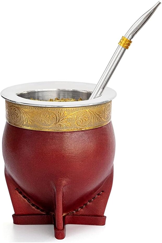 Argentina Yerba Mate Cup With Straw Tea Gourd Mug One Bombilla Mate (Straw) a Cleaning Brush top-not