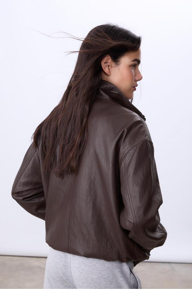 Oversize suni deri ceket - 5