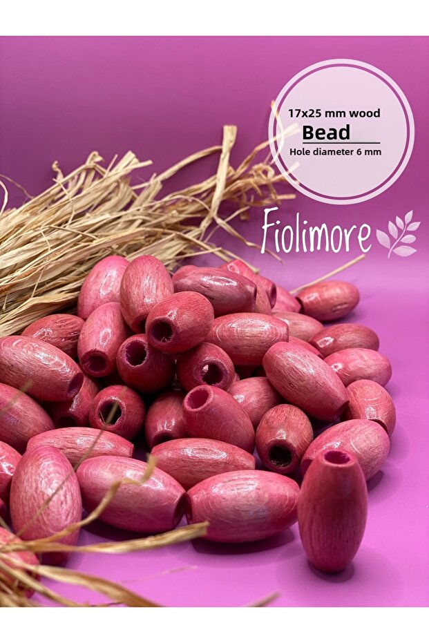 17X25 mm Pink Oval Wooden Beads (50 Grams 18 Pieces) Macrame Bag Wooden Beads Hole Diameter 6 mm