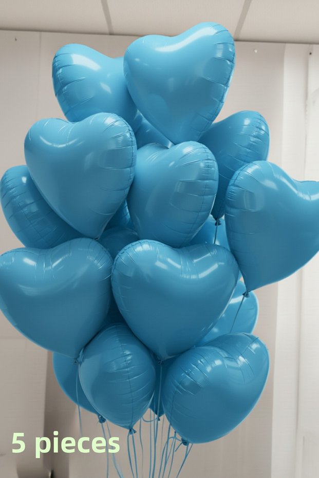 5 Pcs Blue Heart Foil Balloon Raffia and Balloon Tape Helium Lover Ornament Birthday Marriage Proposal