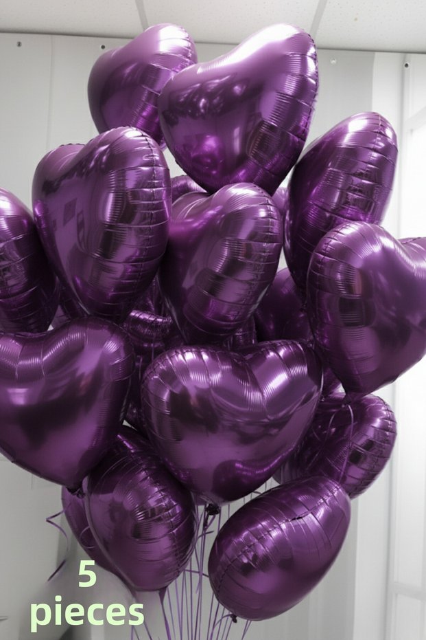 5Pcs Purple Heart Foil Balloon Raffia and Balloon Tape Helium Lover Ornament Birthday Marriage Proposal
