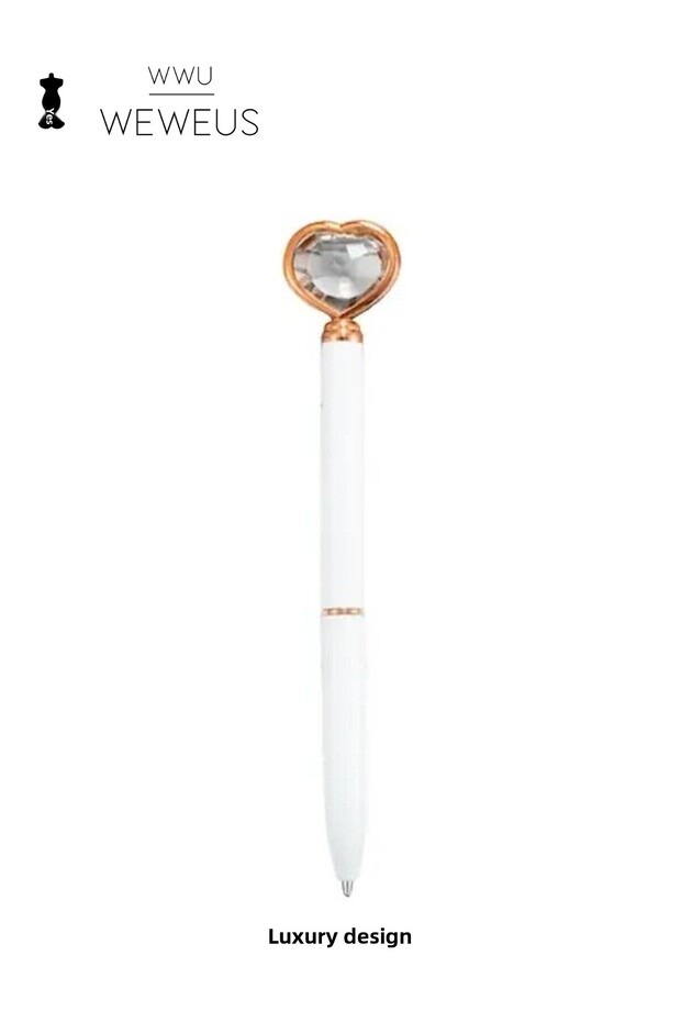 Luxury Ballpoint Pen with White Rose Detail Crystal Heart