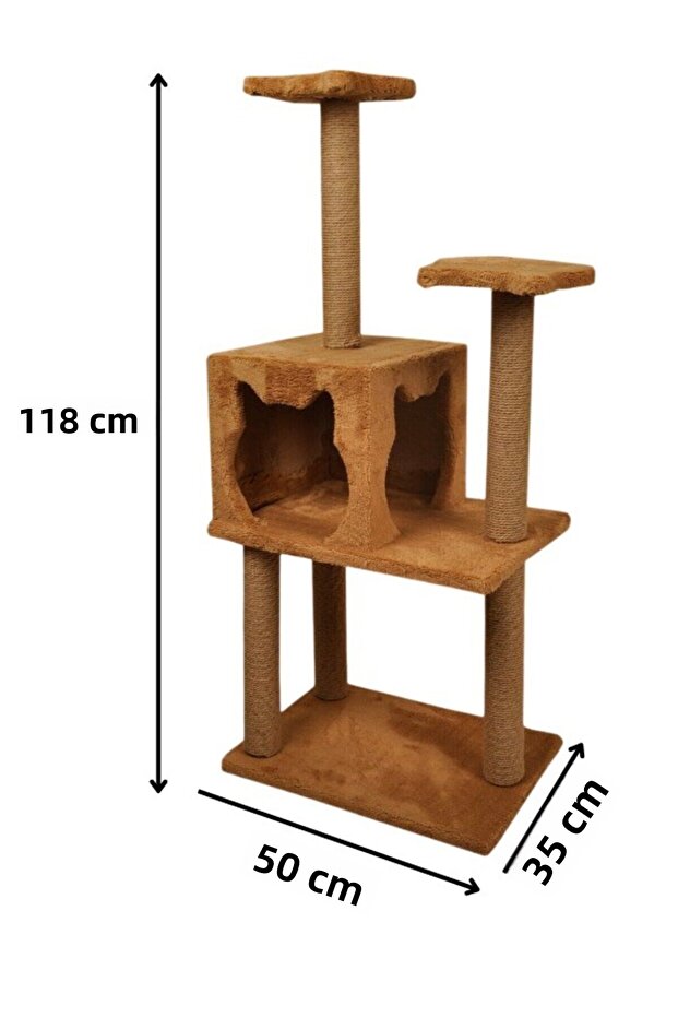 Three-Layered Slot Luxury Cat Scratching Platform and Cat Play House Brown 118 cm