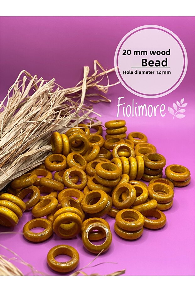 20 mm Yellow Wood Flat Ring Beads (50 Gram 65 Pcs) Hole Diameter 12 mm Macrame Jewelry Design