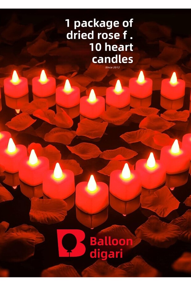 10 Heart-Shaped Candles 1 Pack of Dried Roses Special for Lovers