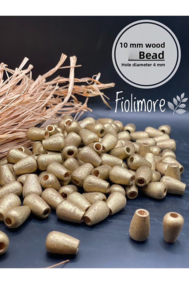 10 mm Gold Yellow Drop Oval Wooden Beads (50 Gram 88 Pieces) Hole Diameter 4 mm Macrame Jewelry Design