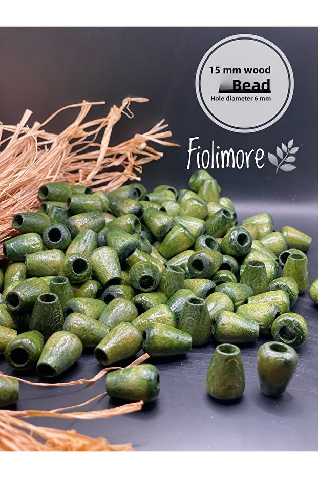 15 mm Khaki Green Drop Oval Wooden Beads (50 Grams 48 Pieces) Hole Diameter 6 mm Macrame Bag Jewelry Design