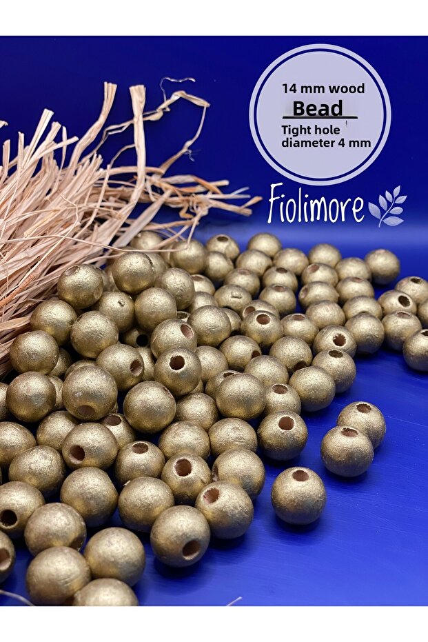 14 mm Gold Yellow Wooden Beads (50 Grams 48 Pieces) Narrow Hole Diameter 4 mm Macrame Bag Bracelet Jewelry
