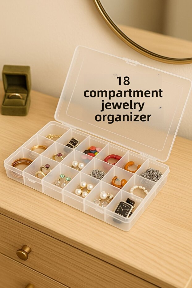 18 Compartments with Lid Jewelry Necklace Bead Medicine Earring Ring Box Organizer Organizer