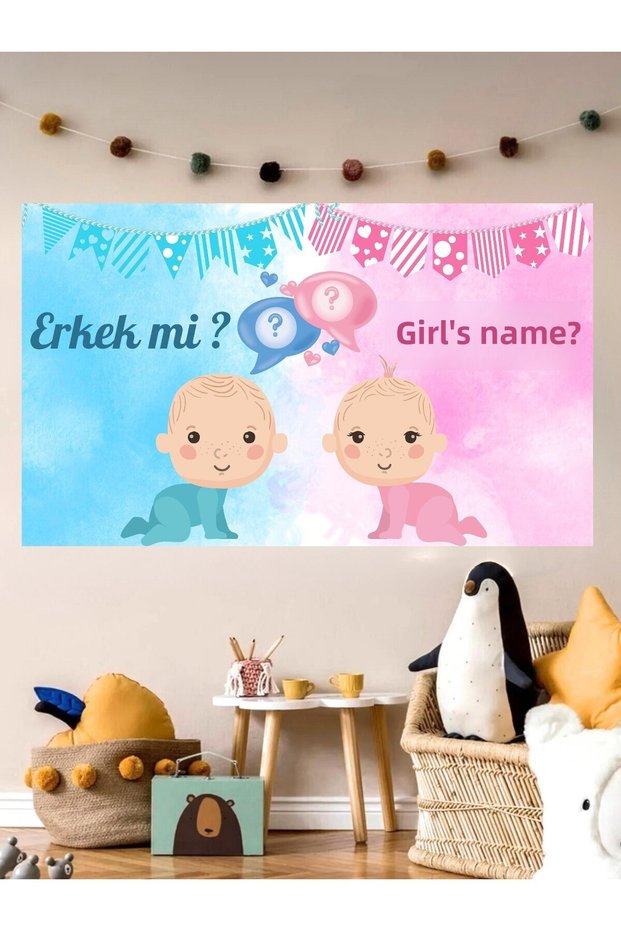 Boy or Girl Gender Themed Custom Gender Reveal Banner Backdrop 60X100 Vinyl Tarpaulin Banner Decoration