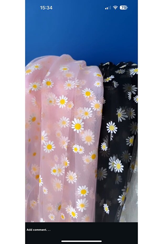 Daisy Patterned Black Tulle Fabric