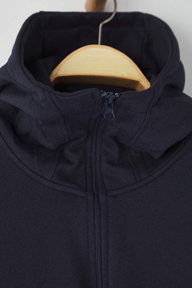 Lacivert Oversize/Geniş Kesim Fermuarlı Sıcak Tutan Kapüşonlu Sweatshirt-Hırka TMNAW24SW00049 - 7