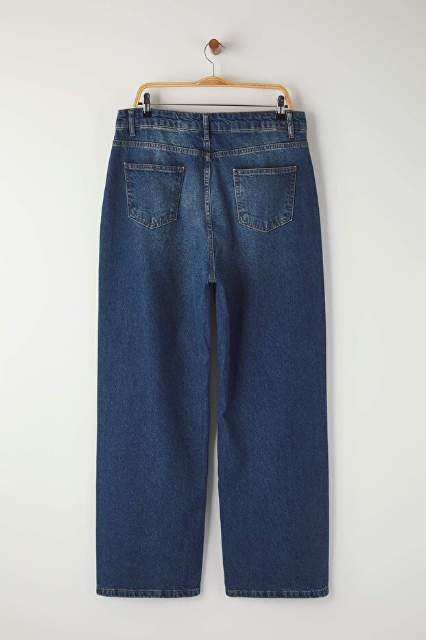 Mavi Yüksek Bel Geniş Paça Denim Büyük Beden Jeans TBBSS24CJ00028 - 7
