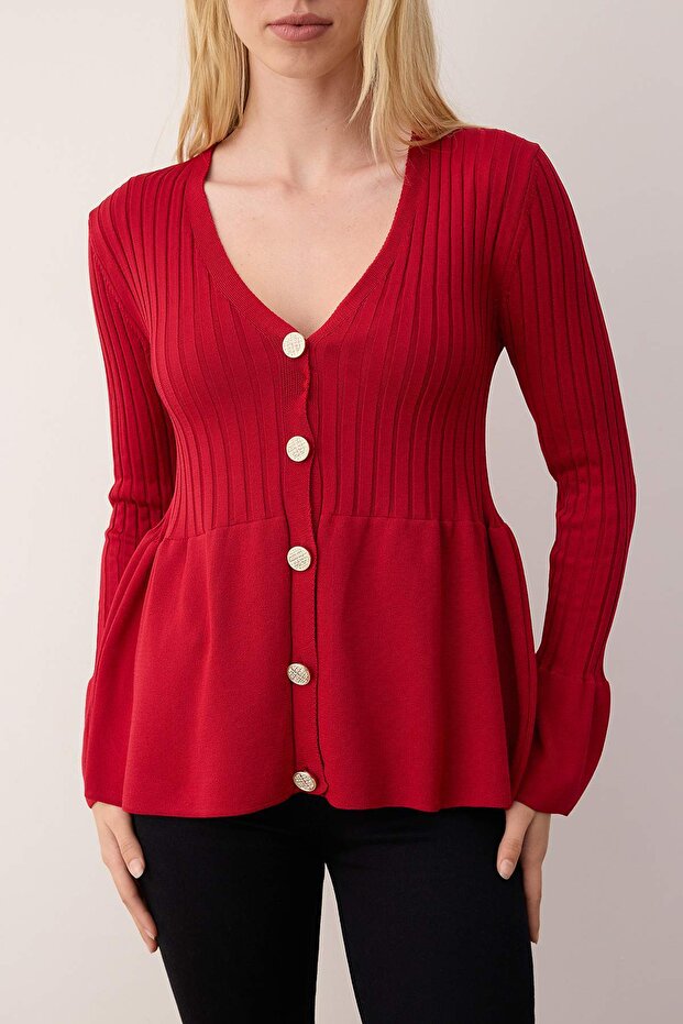 Kırmızı Peplum Detaylı  Triko Hırka TWOAW26HI00271 - 3
