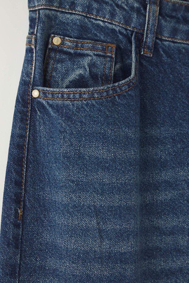Mavi Yüksek Bel Geniş Paça Denim Büyük Beden Jeans TBBSS24CJ00028 - 6
