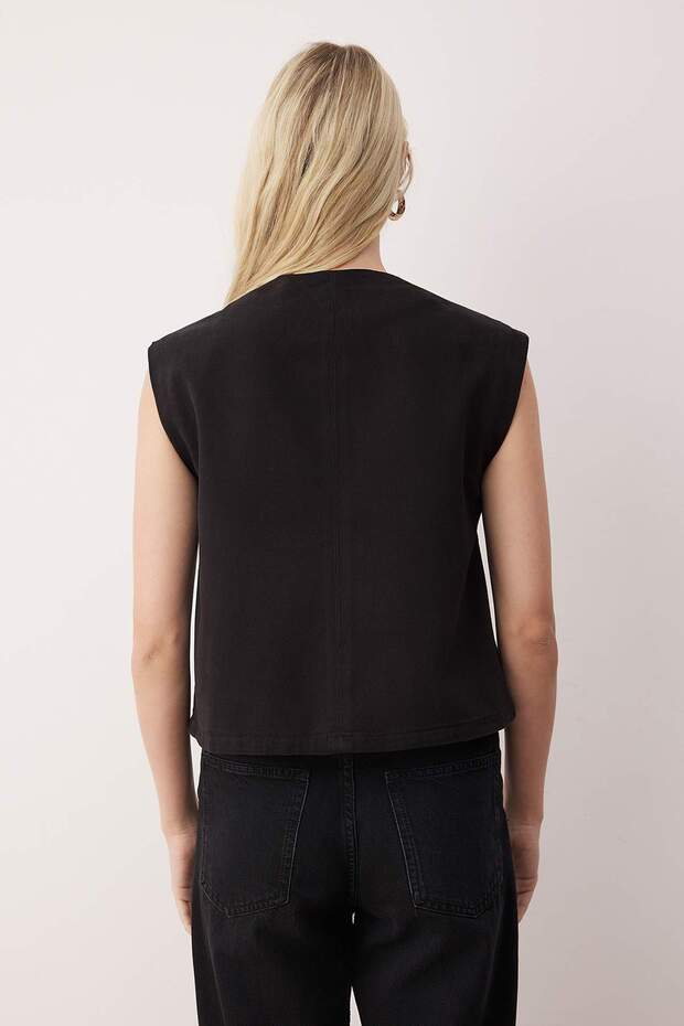 Wardrobe Essentials Siyah Fitted Yelek TWOAW26YE00013 - 4