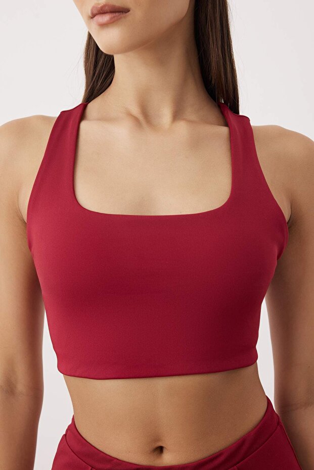 Bordo Destekli/Şekillendirici Sırt Detaylı Örme Spor Sütyeni THMAW26SS00008 - 4