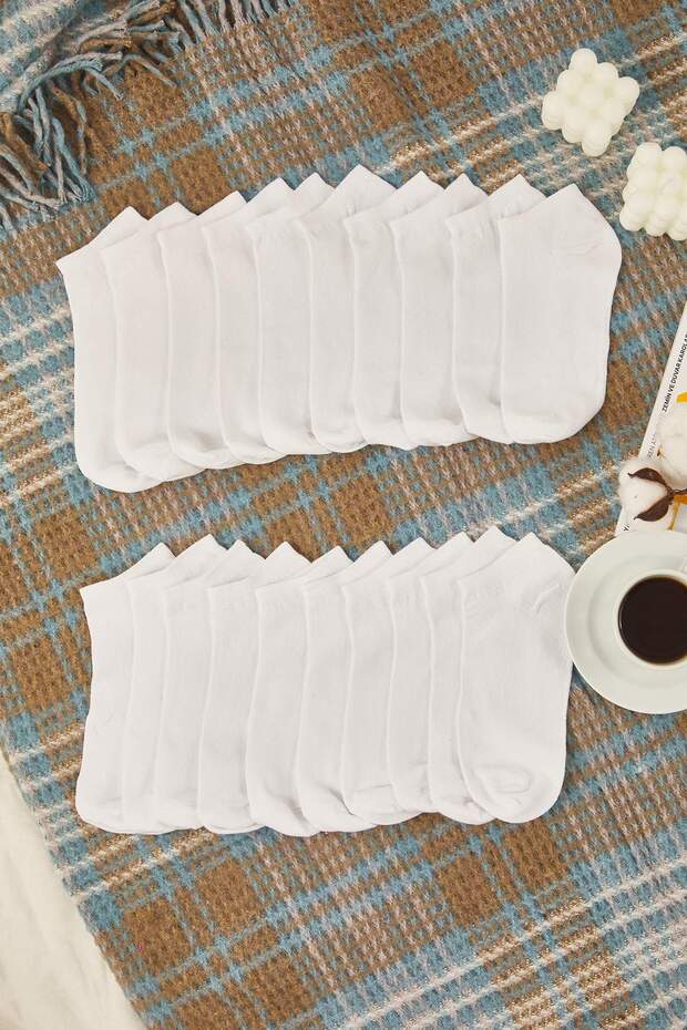 Beyaz Unisex 20'li Pamuklu Kısa Boy/Görünmez/Patik Çorap TMNSS25CO00018 - 1